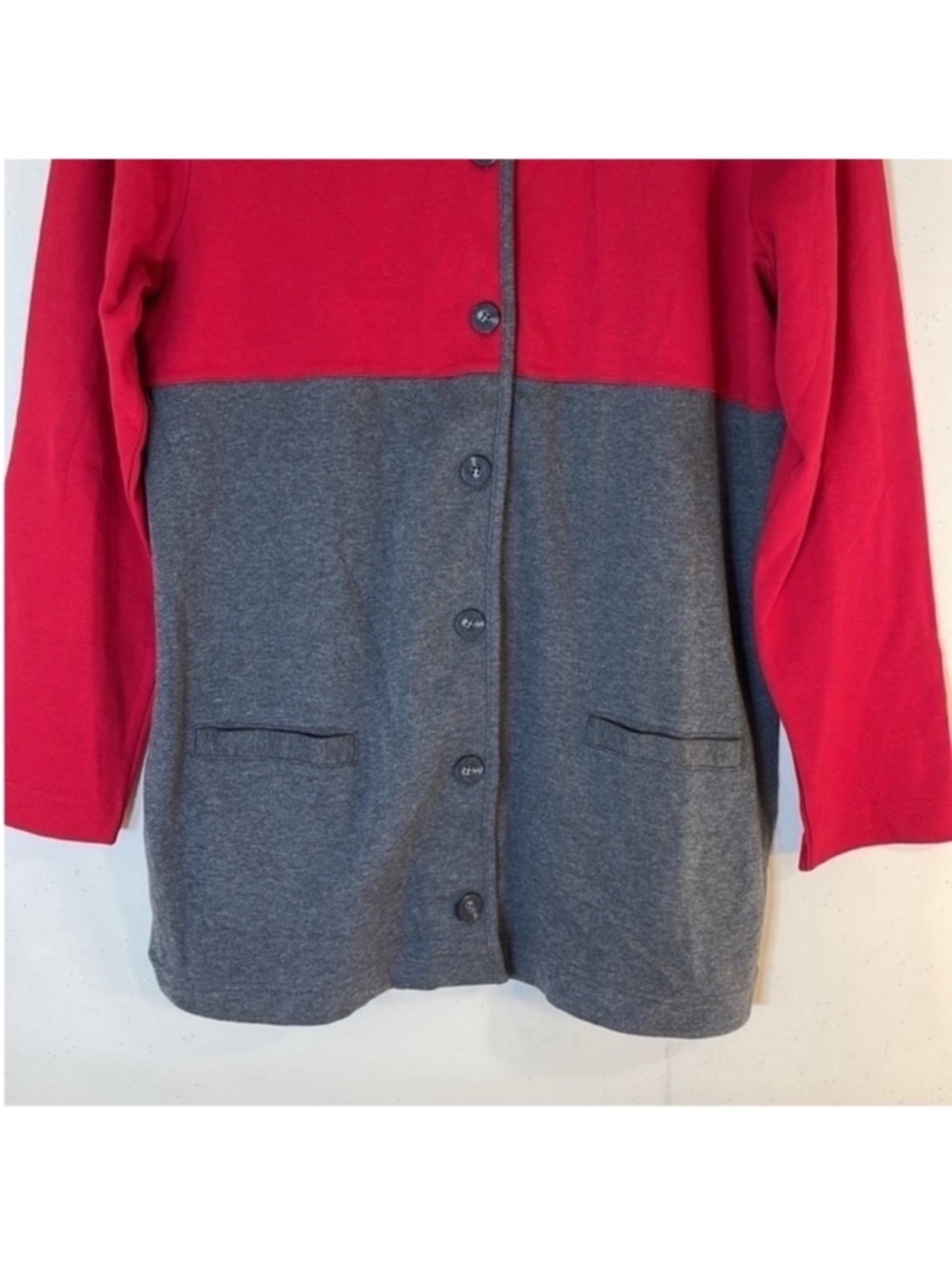 Talbots Red and Gray Button-Front Colorblock Jacket - Picture 5 of 6